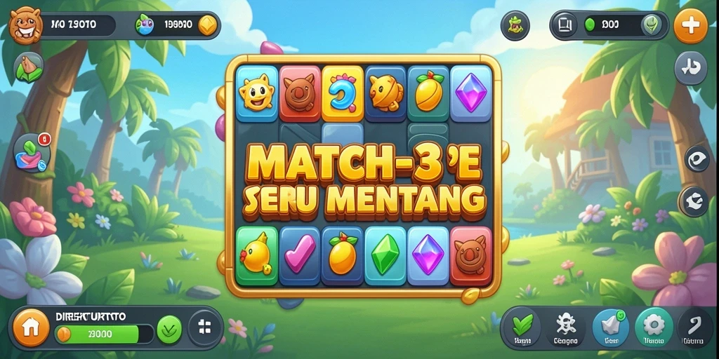 Tampilan gameplay seru dalam DIREKTURTOTO dengan elemen match-3 yang menarik.