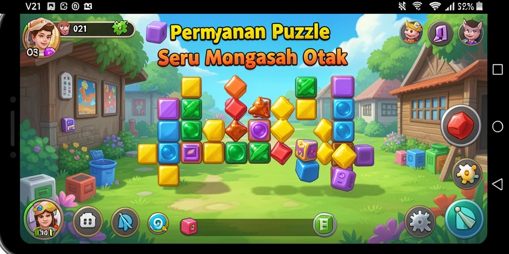 Screenshot gameplay V21 menunjukkan tantangan puzzle yang menarik.