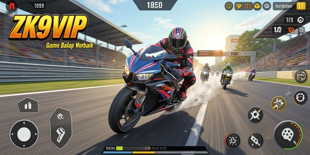 Screenshot ZK9VIP menunjukkan aksi balap motor yang mendebarkan.